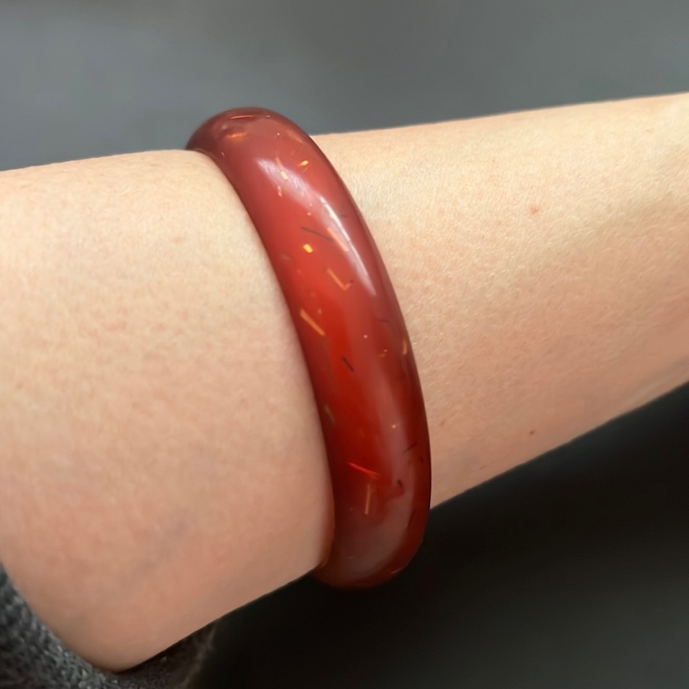 Vintage Plastic Bangle Bracelet, Red, Glitter, Retro, Boho